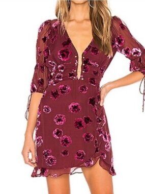 For Love & Lemons Sophie Velvet Floral Mini Dress in Pansy Size Small NWT